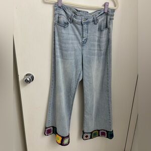 Laurie Felt cropped wide-leg jeans with crochet hems